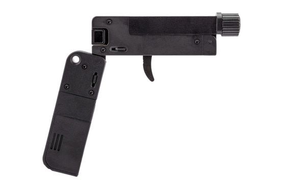 Trailblazer Firearms Lifecard Folding Single Shot 22LR Pistol with Threaded Barrel has a full size handle